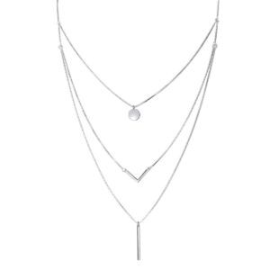 daochong s925 sterling silver triple layer pendant choker necklace for women 16"+2" (a)