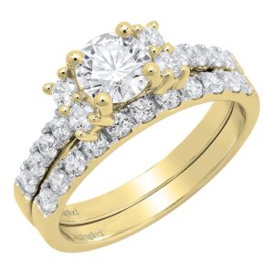 dazzlingrock collection 3.00 ctw round cubic zirconia 5 stone women's ring set (6mm center stone) in 10k yellow gold size 6