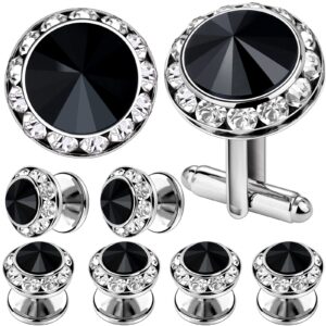 amiter crystal cufflinks and tuxedo studs for men, suitable for dress shirt suit jacket vest bow tie fashion accessories, gift for men or dad, formal business wedding anniversary jewelry