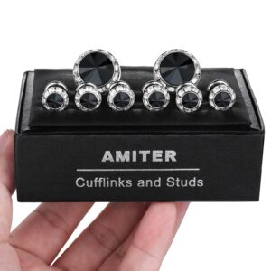 AMITER Crystal Cufflinks and Tuxedo Studs for Men, Suitable for Dress Shirt Suit Jacket Vest Bow tie Fashion Accessories, Gift for Men or DAD, Formal Business Wedding Anniversary Jewelry