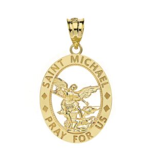 CaliRoseJewelry 14k Saint Michael Pray for Us Oval Charm Pendant in Yellow Gold