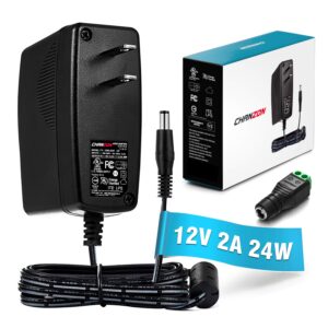 chanzon 12v 2a power supply class2 24w led strip cctv camera ac dc switching adapter (input 100-240v, output 12 volt 2 amp) wall wart transformer charger for dc12v (6ft cord, 24 watt max)