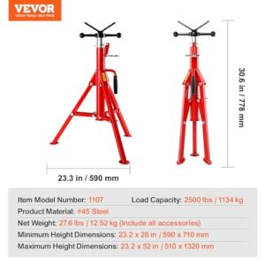 Mophorn V Head Pipe Stand Adjustable Height 28-52 Inch, Jack Stands 2500 LB. Capacity,Folding Portable 1/2 to 12 Inch Supporting,Steel