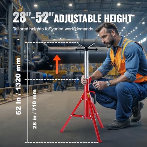 Mophorn V Head Pipe Stand Adjustable Height 28-52 Inch, Jack Stands 2500 LB. Capacity,Folding Portable 1/2 to 12 Inch Supporting,Steel