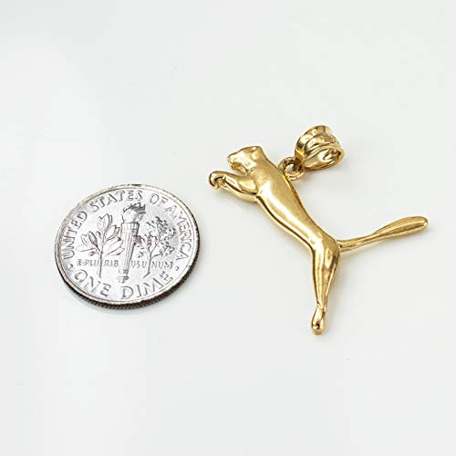 LA BLINGZ 10K Solid Yellow Gold Jumping Puma Cat Pendant