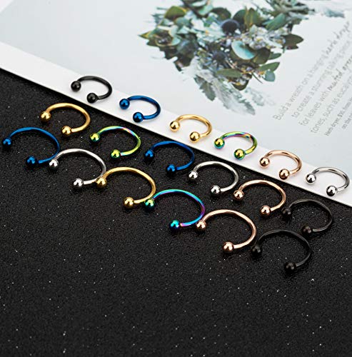 YOVORO 18Pcs 18G Stainless Steel Septum Piercing Nose Rings Hoop Cartilage Tragus Body Piercing Jewelry