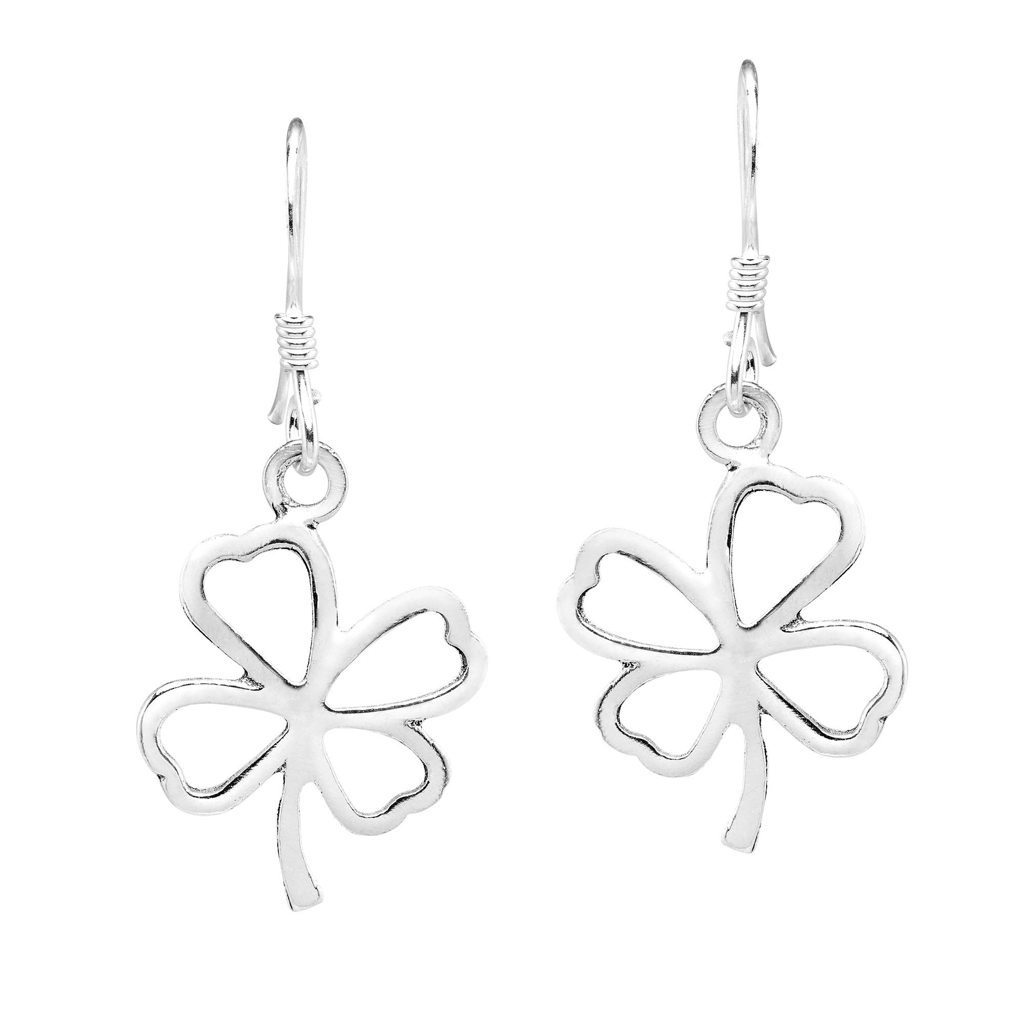 AeraVida Stylish & Lucky Four-Leaf Clover .925 Sterling Silver Dangle Earrings | Four Leaf Clover Earrings | Sterling Silver Dangle Earrings for Women | Fashion Drop Dangle Earrings