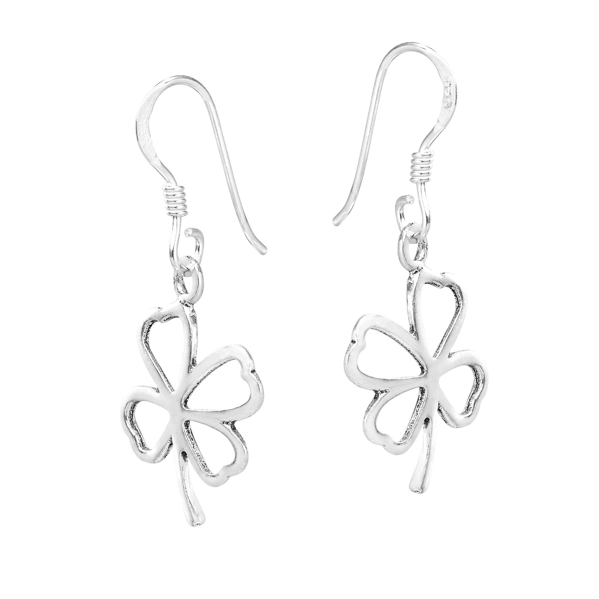 AeraVida Stylish & Lucky Four-Leaf Clover .925 Sterling Silver Dangle Earrings | Four Leaf Clover Earrings | Sterling Silver Dangle Earrings for Women | Fashion Drop Dangle Earrings