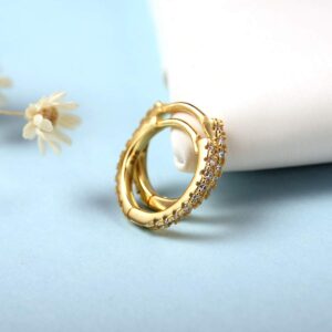 Dainty CZ Huggie Hoop Earrings 18K Gold Filled Chunky Simple Cute Thick Round Frill Bead Ball Starburst Cuff Earrings Cubic Zirconia Hoop Earrings Minimalist Personalized Gift for Her