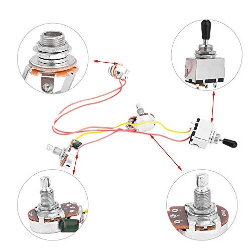 Guitar Wiring Harness, Guitar Prewired Harness Humbucker Wiring Harness Prewired 3 Way Chrome Box Toggle Switch 500K Pots for Electric Guitar with 2 Humbuckers guitar wiring kit