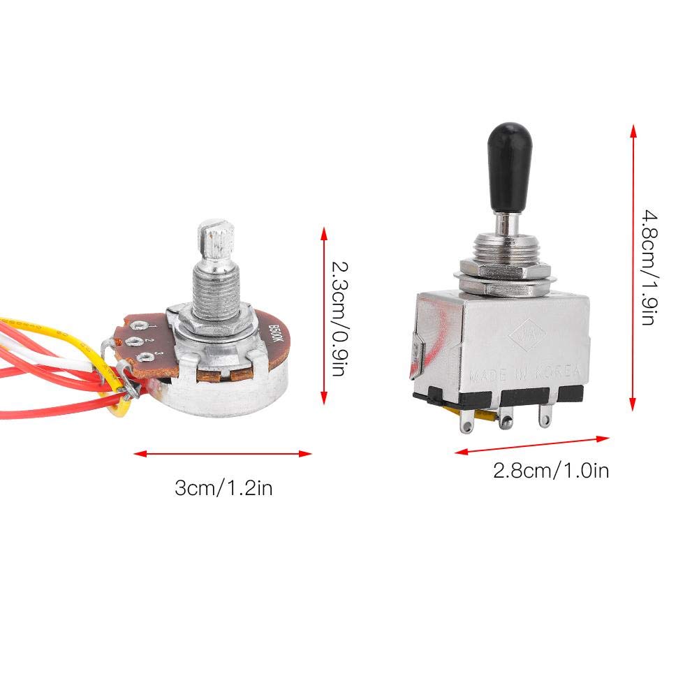 Guitar Wiring Harness, Guitar Prewired Harness Humbucker Wiring Harness Prewired 3 Way Chrome Box Toggle Switch 500K Pots for Electric Guitar with 2 Humbuckers guitar wiring kit