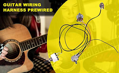 Guitar Wiring Harness, Guitar Prewired Harness Humbucker Wiring Harness Prewired 3 Way Chrome Box Toggle Switch 500K Pots for Electric Guitar with 2 Humbuckers guitar wiring kit