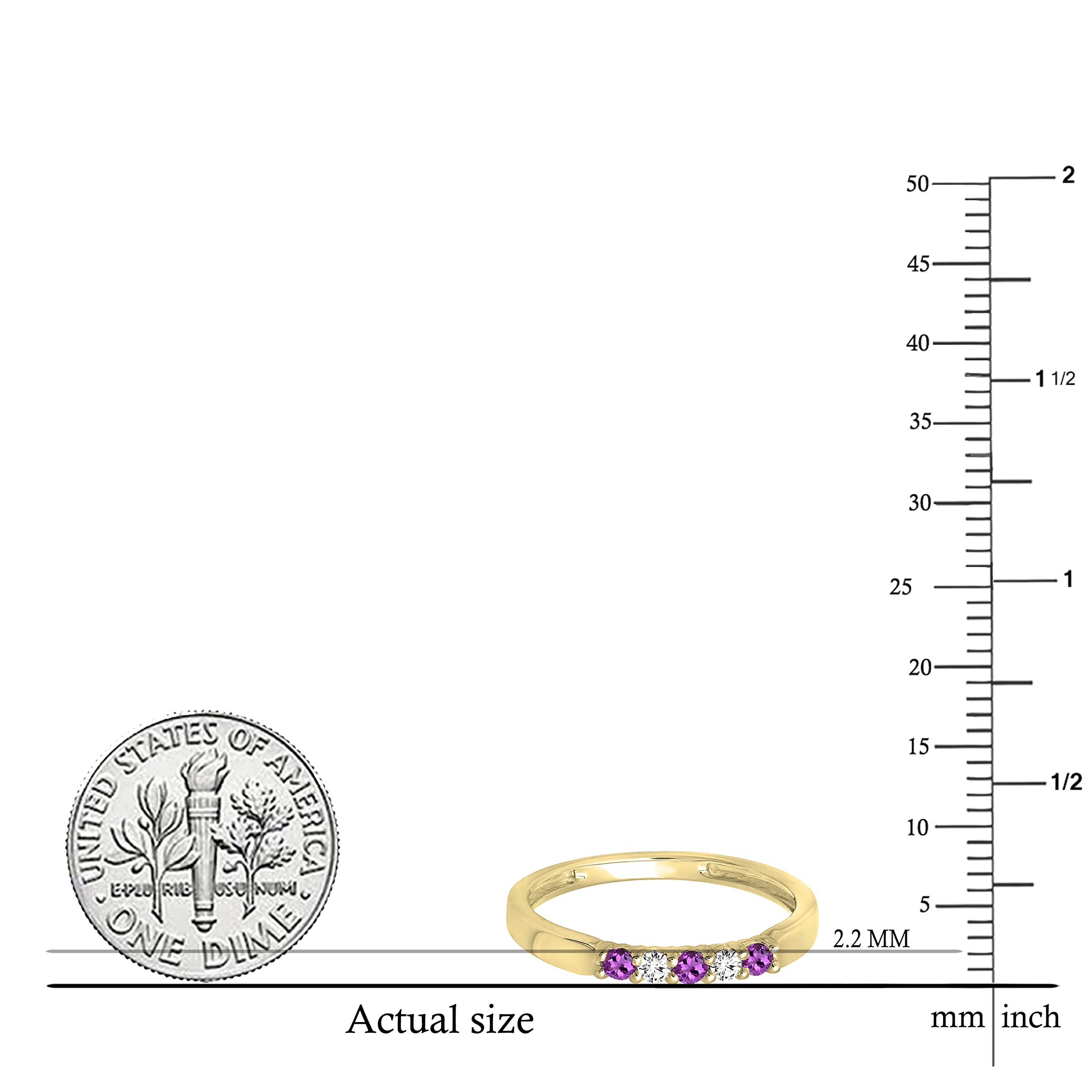 Dazzlingrock Collection Alternate Round Amethyst with White Diamond 5 Stone Wedding Band for Women in 14K Yellow Gold, Size 8