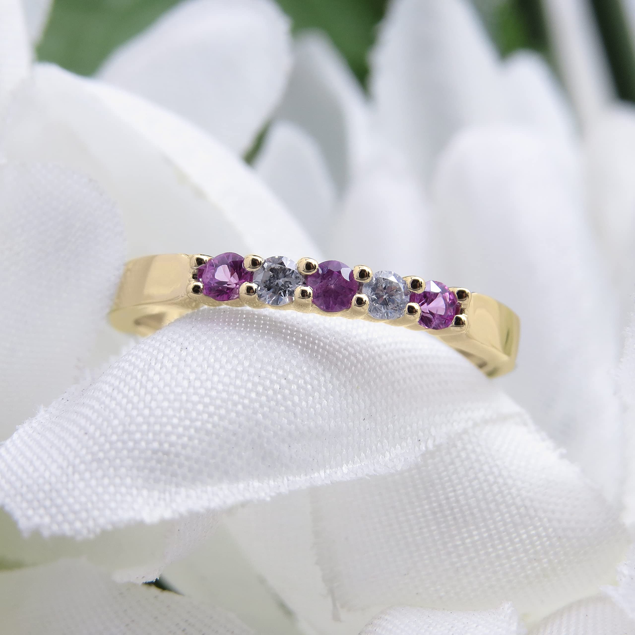 Dazzlingrock Collection Alternate Round Amethyst with White Diamond 5 Stone Wedding Band for Women in 14K Yellow Gold, Size 8