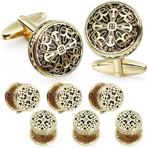 hawson retro pattern cufflinks and tuxedo shirt studs set for men wedding birthday party with gift box