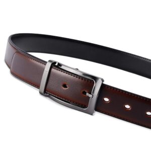 Belts for Men Reversible Leather 1.25” Waist Strap Fashion Dress Buckle Beltox (Rectangle Rotated Buckle with Burnt Umber/Black Belt, 36-38)