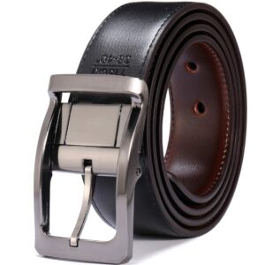 Belts for Men Reversible Leather 1.25” Waist Strap Fashion Dress Buckle Beltox (Rectangle Rotated Buckle with Burnt Umber/Black Belt, 36-38)