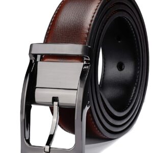 Belts for Men Reversible Leather 1.25” Waist Strap Fashion Dress Buckle Beltox (Rectangle Rotated Buckle with Burnt Umber/Black Belt, 36-38)