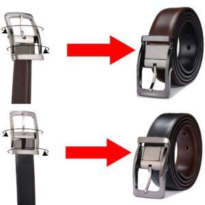 Belts for Men Reversible Leather 1.25” Waist Strap Fashion Dress Buckle Beltox (Rectangle Rotated Buckle with Burnt Umber/Black Belt, 36-38)