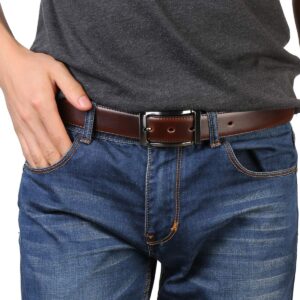 Belts for Men Reversible Leather 1.25” Waist Strap Fashion Dress Buckle Beltox (Rectangle Rotated Buckle with Burnt Umber/Black Belt, 36-38)