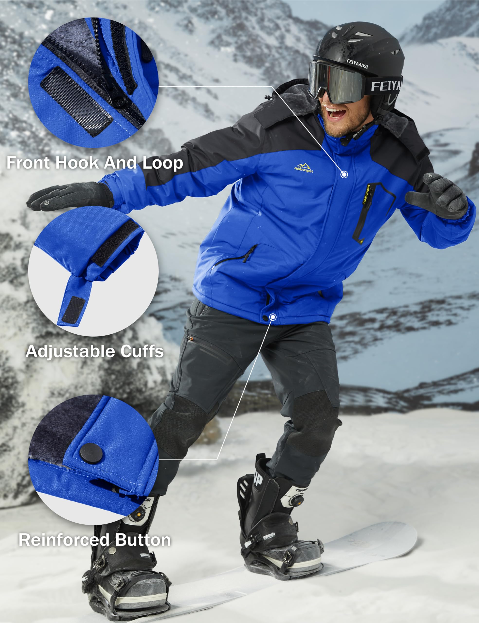 Mens Ski Jacket Fleece Jacket Snow Jacket Skiing Jacket Men Winter Coats for Men Snowboarding Jacket Waterproof Jacket US L=CN 3XL