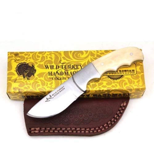 Wild Turkey Handmade Collection Full Tang Bone Handle Fixed Blade Skinner Knife w/Leather Sheath (B)