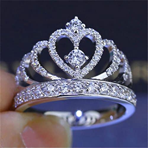 Guoshang Princess Crown Women Zircon Ring Rhinestone Fashion Jewelry Anniversary Engagement Party,8