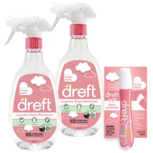 Dreft Stain Remover for Baby Clothes, Fragrance Free and Hypoallergenic Baby Stain Remover Spray Plus Travel Size Stain Treater Pen, 24 Fl Oz ( Pack of 2 + Stain Pen)