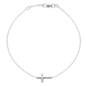 ritastephens 14k white gold sideways cross bracelet adjustable chain 7-7.5 inches