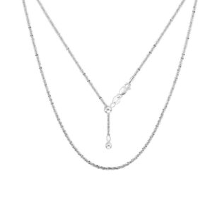 sterling silver 1.7mm adjustable sparkle roc chain necklace - thin adjustable necklace in 2 colors (silver)