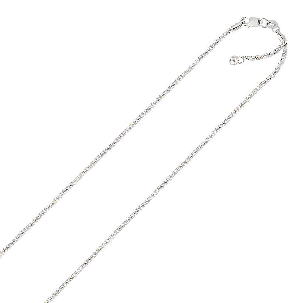 Sterling Silver 1.7MM Adjustable Sparkle Roc Chain Necklace - Thin Adjustable Necklace in 2 colors (silver)