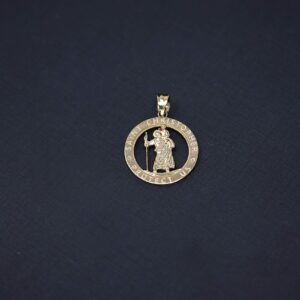 CaliRoseJewelry 10k St Christopher Protect Us Round Charm Pendant in Yellow Gold