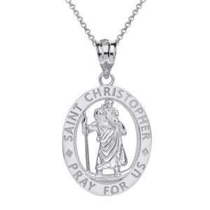 calirosejewelry sterling silver saint christopher pray for us oval charm pendant necklace, 16"