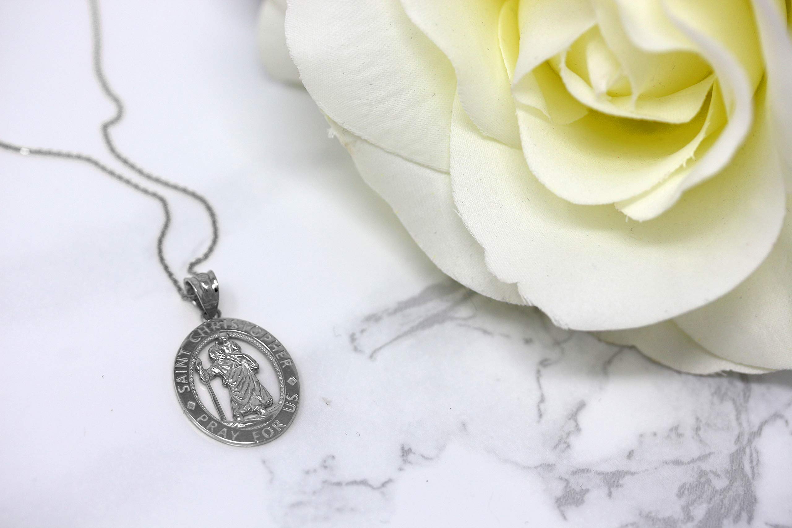 CaliRoseJewelry Sterling Silver Saint Christopher Pray for Us Oval Charm Pendant Necklace, 16"