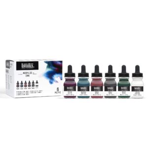 liquitex professional acrylic ink, set of 6 (muted collection: muted green, muted grey, muted pink, muted turquoise, muted violet, white, 1-oz each)