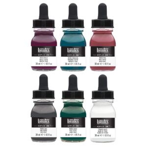 Liquitex Professional Acrylic Ink, Set of 6 (Muted Collection: Muted Green, Muted Grey, Muted Pink, Muted Turquoise, Muted Violet, White, 1-oz each)