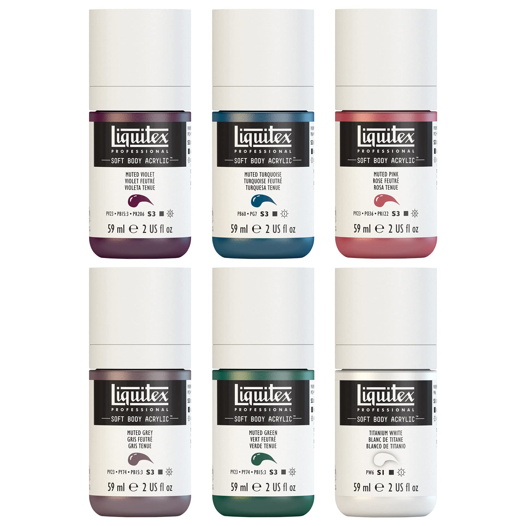 Liquitex Professional Soft Body Acrylic Paint, 6 x 59ml (2-oz), Muted Collection + White Set