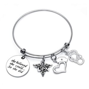 yeeqin she believed she could nurse charm bracelet nurse expandable bangle rn lpn graduation gift for nurse jewelry (lpn)