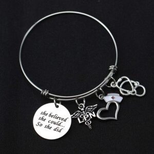 YEEQIN She Believed She Could Nurse Charm Bracelet Nurse Expandable Bangle RN LPN Graduation Gift for Nurse Jewelry (LPN)