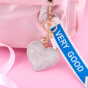 Soleebee Glitter Love Heart Keychain Premium SS6 Crystal Tassel Key Chain Leather Bag Charm for Women Girls (Light gold)