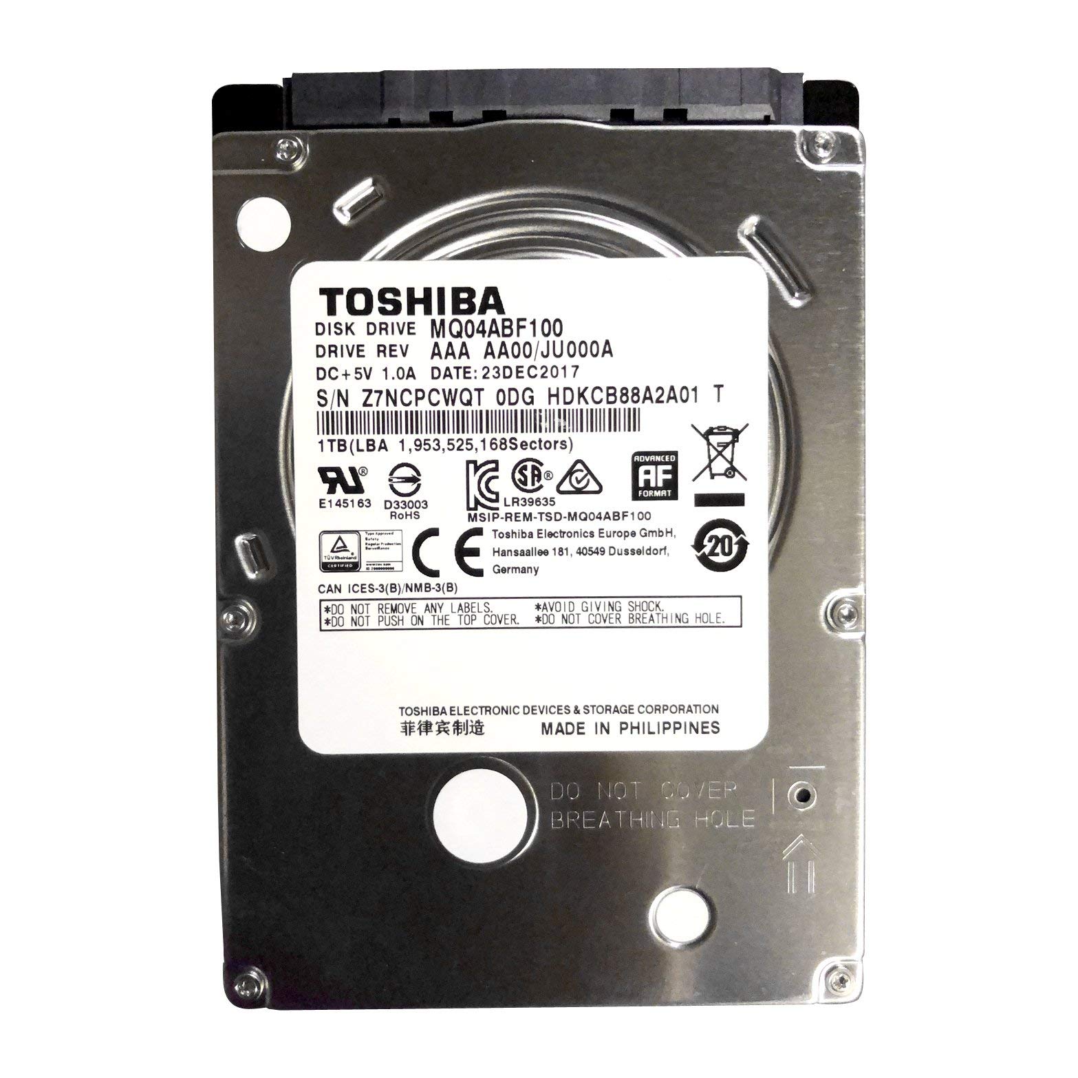 MQ04ABF100 Toshiba 1TB/1000GB 5400rpm Sata 7mm 2.5 inches Hard Drive 128mb, 6 Gbit/s. (Renewed)