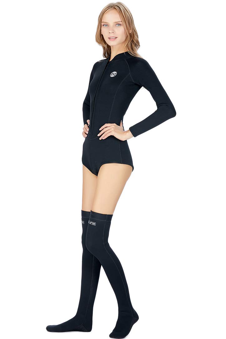 Micosuza Women's Shorty Wetsuit One Piece Long Sleeve Front Zip 2mm Neoprene Surfing Swimming Snorkeling Diving Suits