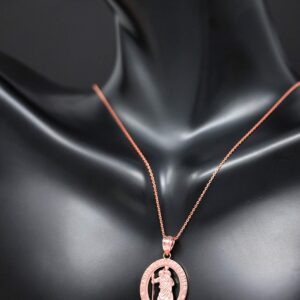 CaliRoseJewelry 14k Saint Christopher Pray for Us Oval Charm Pendant Necklace in Rose Gold, 18"