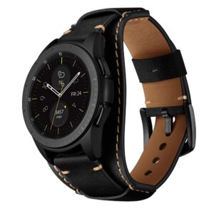 balerion cuff genuine leather watch band,compatible with samsung galaxy watch 6/5/ 4,galaxy watch3 41mm,galaxy watch 42mm,gear sport and other standard 20mm band width watch,black