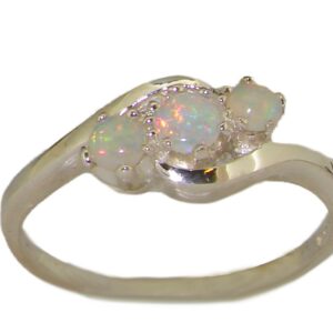 925 Sterling Silver Real Genuine Opal Womens Anniversary Ring - Size 8