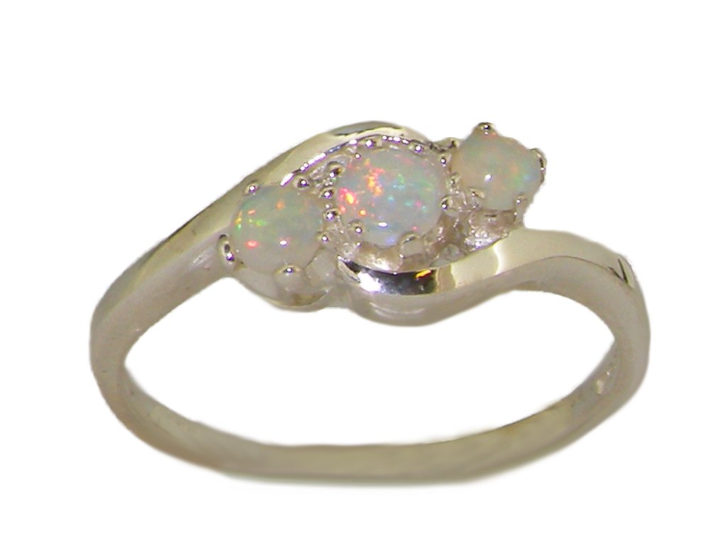 925 Sterling Silver Real Genuine Opal Womens Anniversary Ring - Size 8