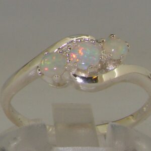 925 Sterling Silver Real Genuine Opal Womens Anniversary Ring - Size 8