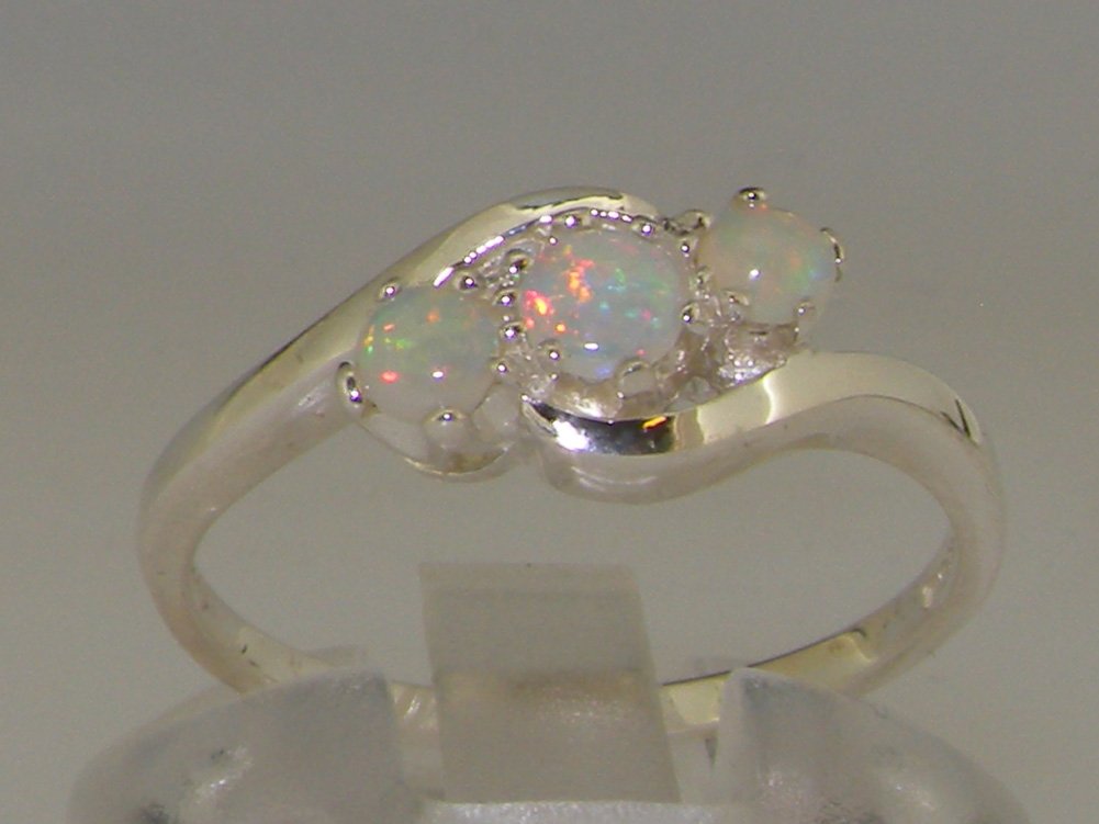 925 Sterling Silver Real Genuine Opal Womens Anniversary Ring - Size 8