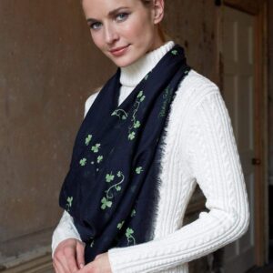 Patrick Francis Shamrock Designed Fashion Scarf, Navy Colour