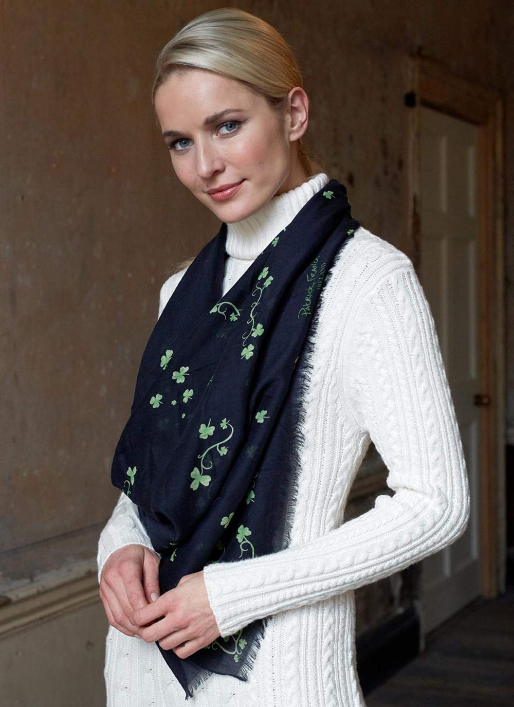 Patrick Francis Shamrock Designed Fashion Scarf, Navy Colour